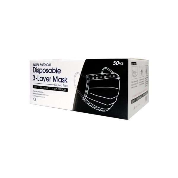 disposable 3-layer black mask, non-medical face mask for daily protection, disposable 3 ply mask protecting respiratory system