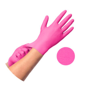 disposable medical pink nitrile gloves, protective examination gloves, personal protective equipment, 93/42/EWG, EU 2016/425