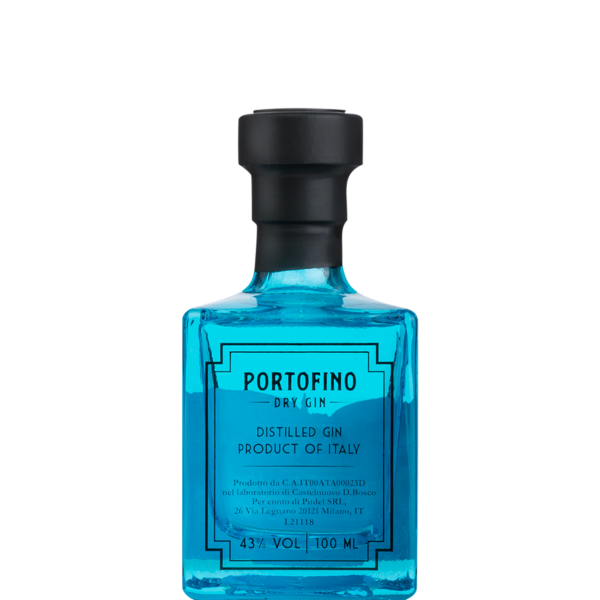 Butelka Portofino Dry Gin 100 ml tył włoskiego ginu