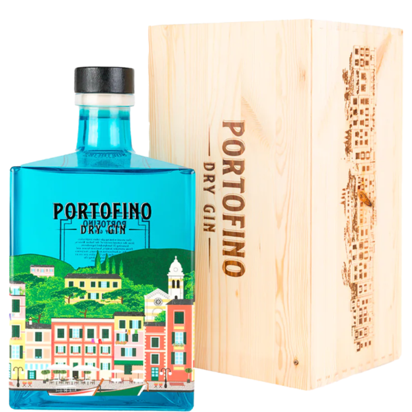 Gin z włoch, Butelka Portofino Dry Gin 5 L wraz z drewnianym pudełkiem prezentowym
