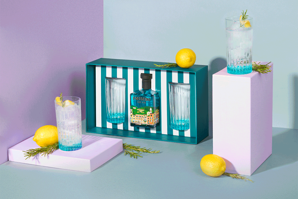 wysokie szklanki klasyczny zestaw prezentowy Portofino Dry Gin prezent na święta
