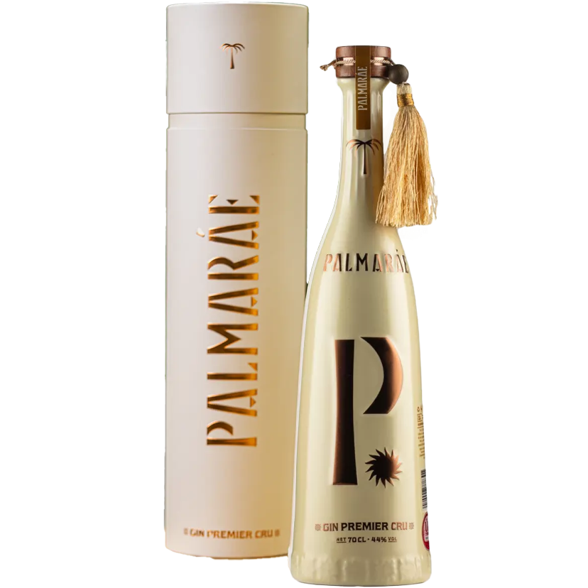 Butelka Palmaráe Gin Premier Cru wraz z eleganckim opakowaniem