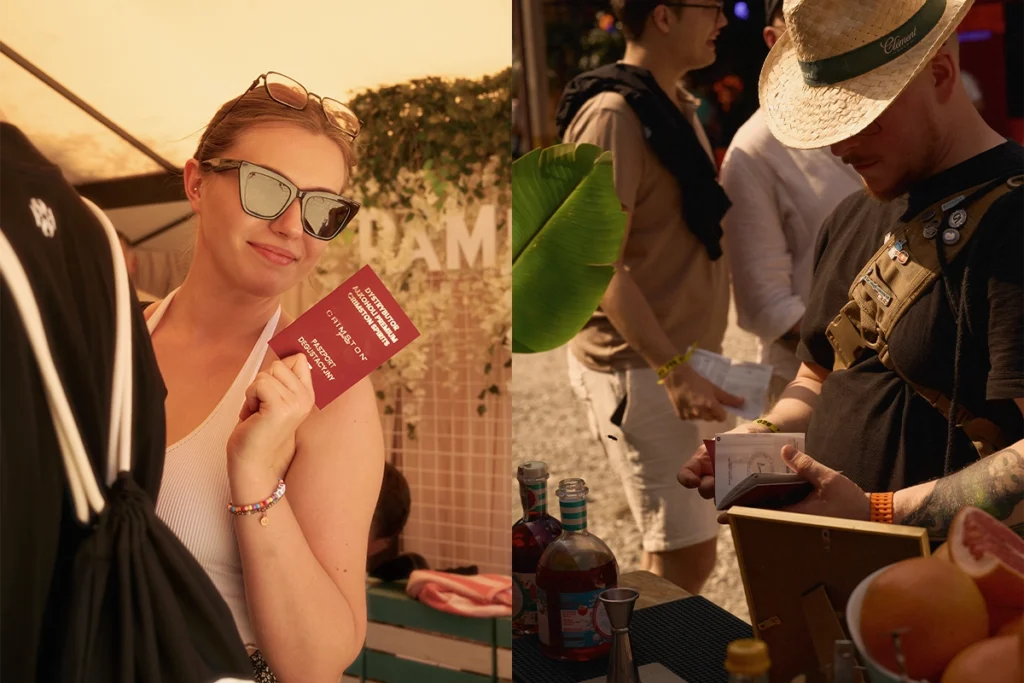 Visitors holding Crimston Spirits tasting passports during the Better Bar Show 2026 event in Krakow, Poland.